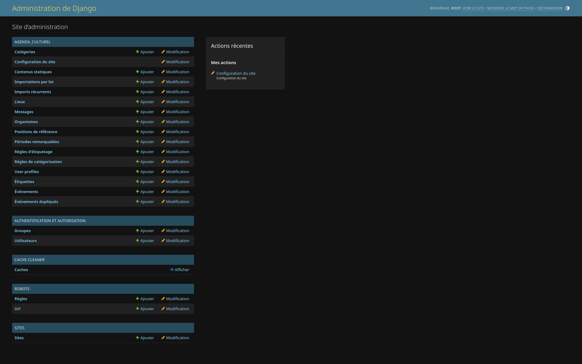 Interface d'administration de django
