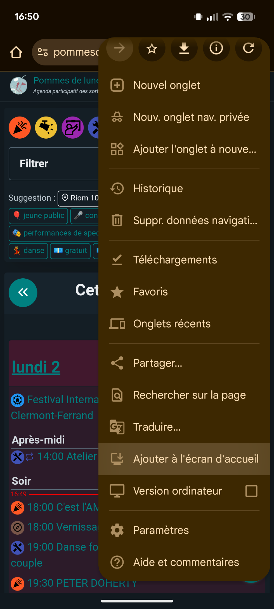 Menu sur Firefox