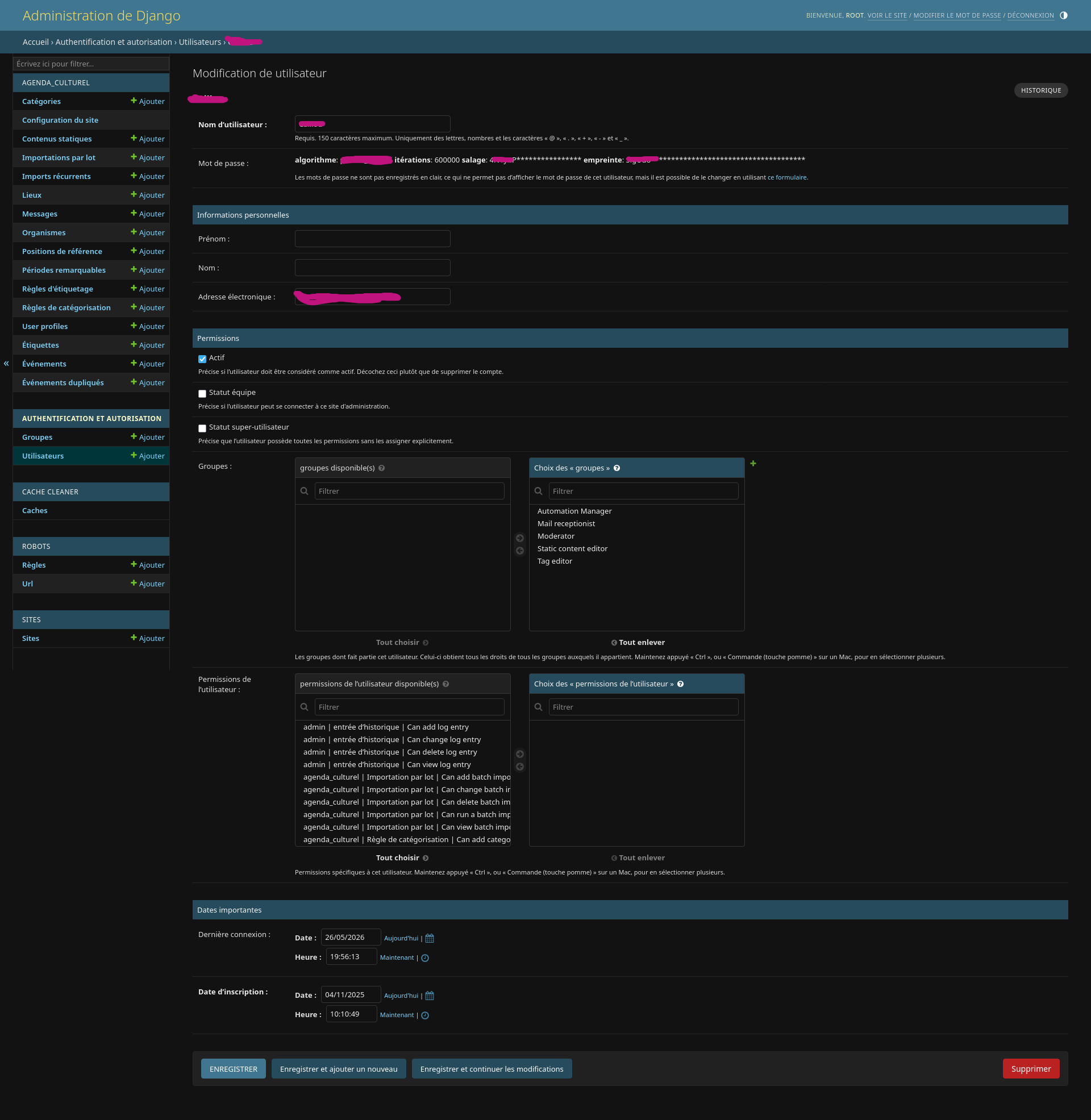 Interface de gestion des utilisateurs