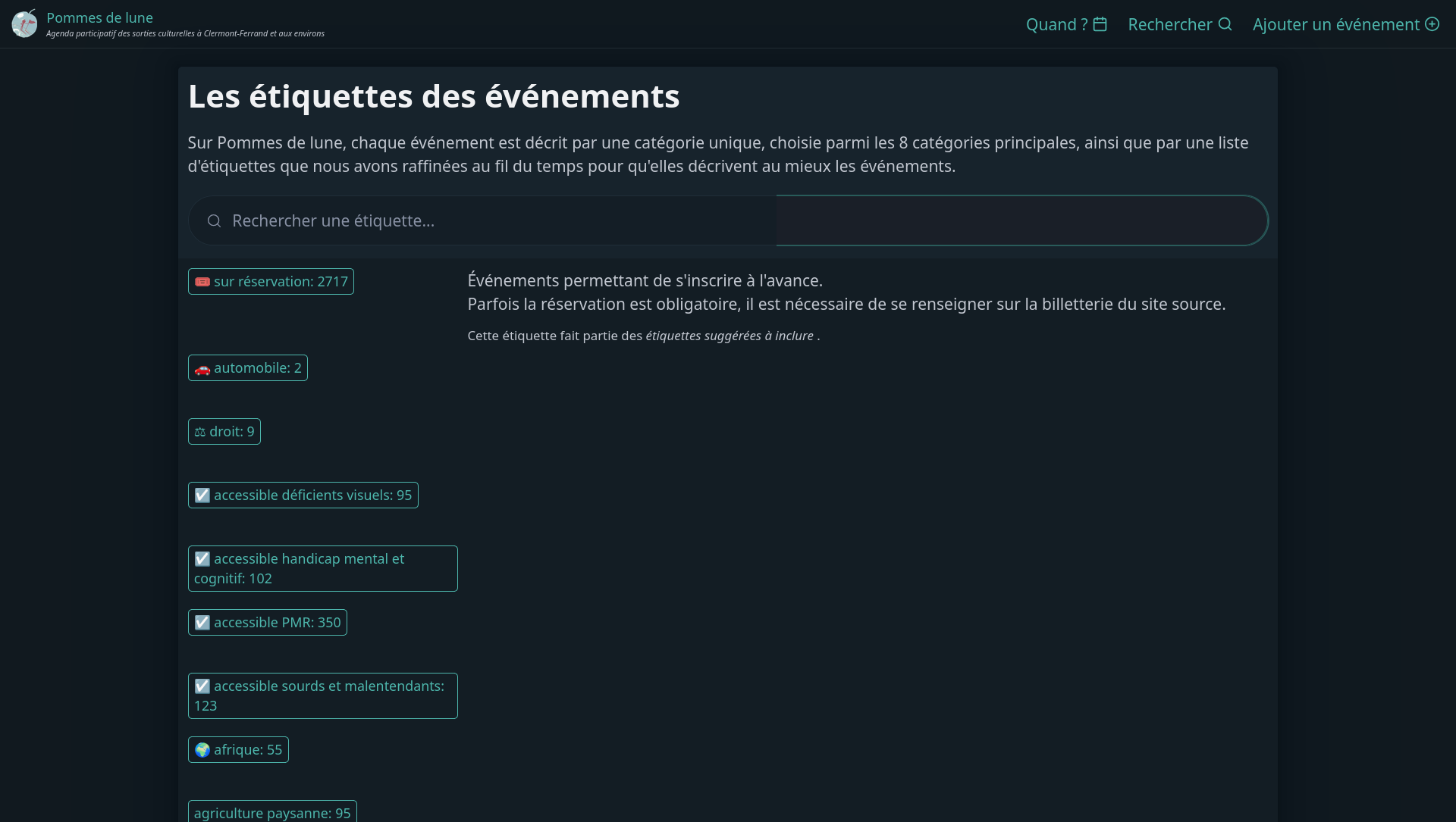 Vue sur les étiquettes