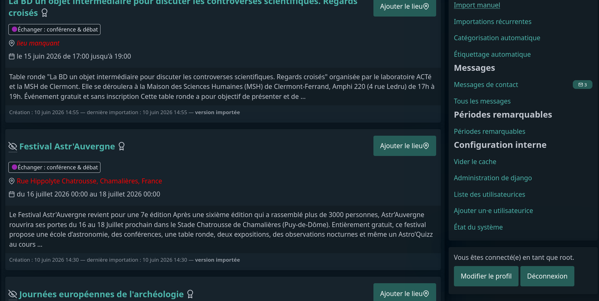 Liste des événements non localisés